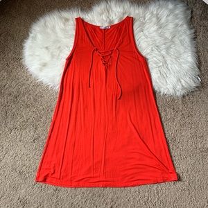 Red summer dress with tie front